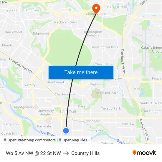 Wb 5 Av NW @ 22 St NW to Country Hills map