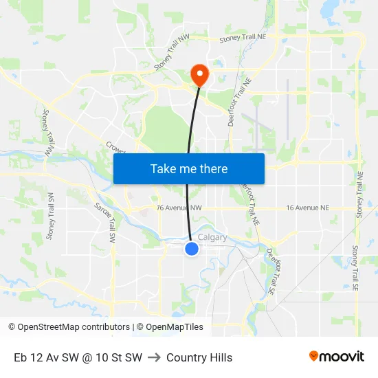 Eb 12 Av SW @ 10 St SW to Country Hills map