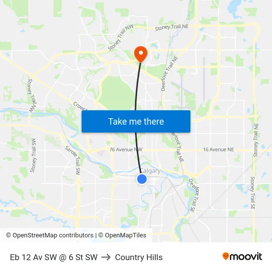Eb 12 Av SW @ 6 St SW to Country Hills map