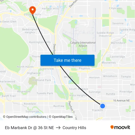 Eb Marbank Dr @ 36 St NE to Country Hills map