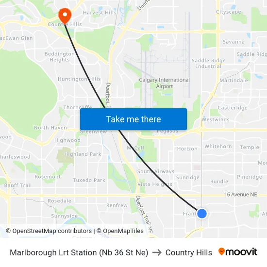 Marlborough Lrt Station (Nb 36 St Ne) to Country Hills map