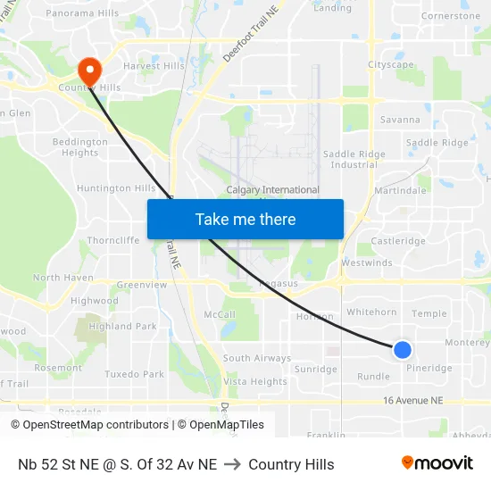 Nb 52 St NE @ S. Of 32 Av NE to Country Hills map