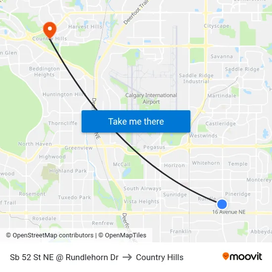 Sb 52 St NE @ Rundlehorn Dr to Country Hills map