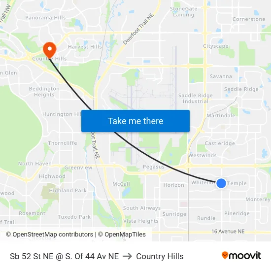 Sb 52 St NE @ S. Of 44 Av NE to Country Hills map