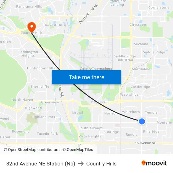 32nd Avenue NE Station (Nb) to Country Hills map