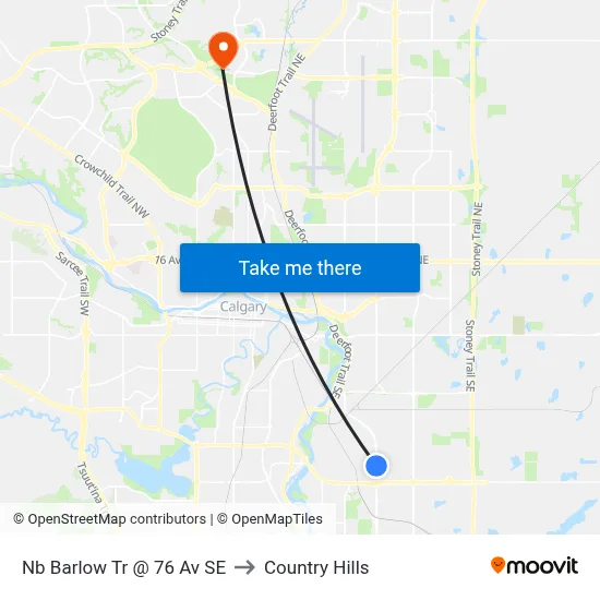 Nb Barlow Tr @ 76 Av SE to Country Hills map
