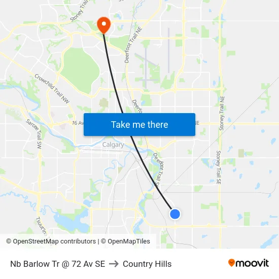 Nb Barlow Tr @ 72 Av SE to Country Hills map