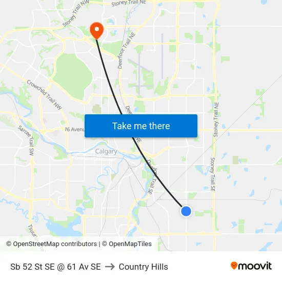 Sb 52 St SE @ 61 Av SE to Country Hills map