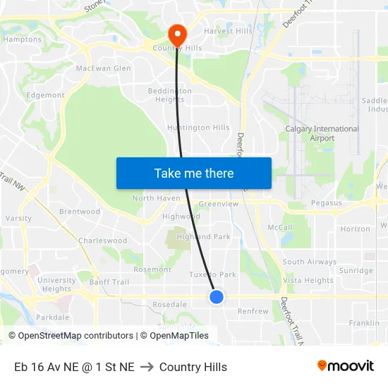 Eb 16 Av NE @ 1 St NE to Country Hills map