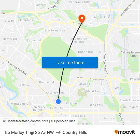 Eb Morley Tr @ 26 Av NW to Country Hills map