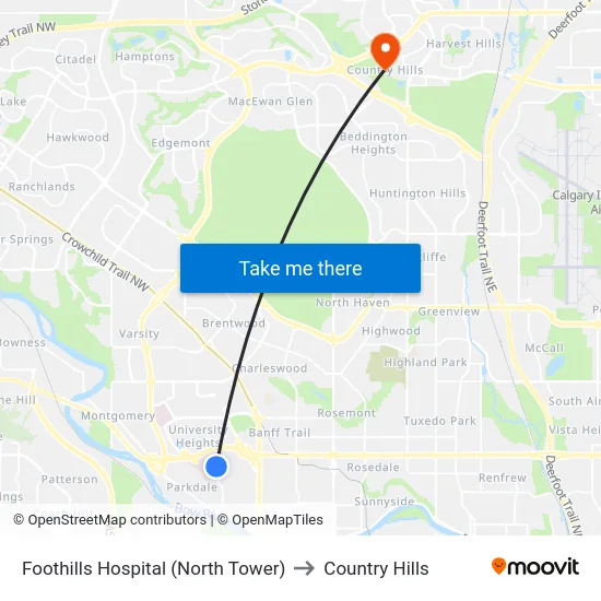 Foothills Hospital (North Tower) to Country Hills map