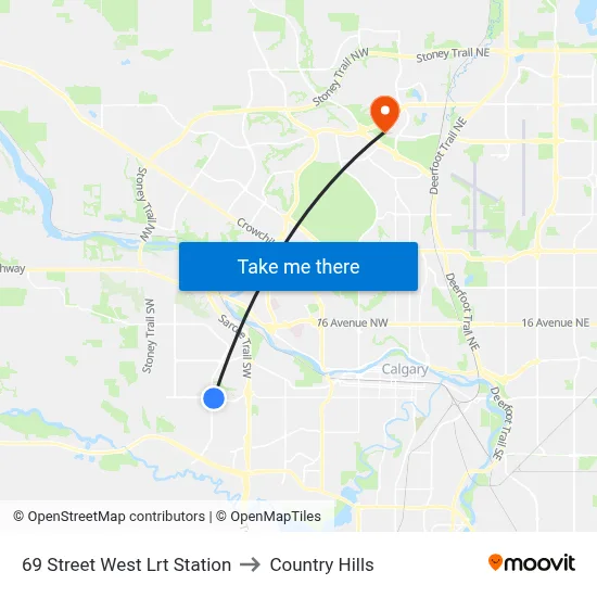 69 Street West Lrt Station to Country Hills map