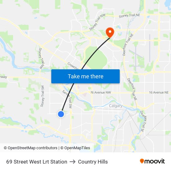 69 Street West Lrt Station to Country Hills map