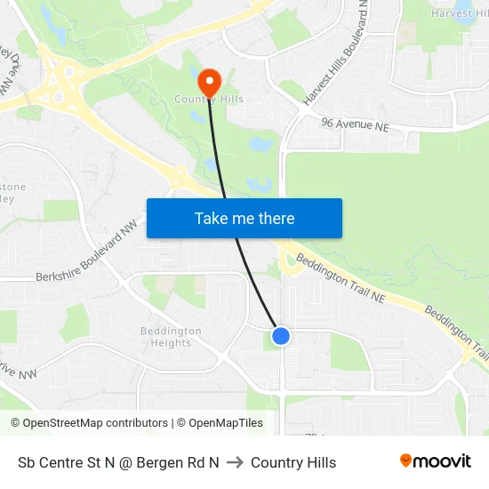 Sb Centre St N @ Bergen Rd N to Country Hills map