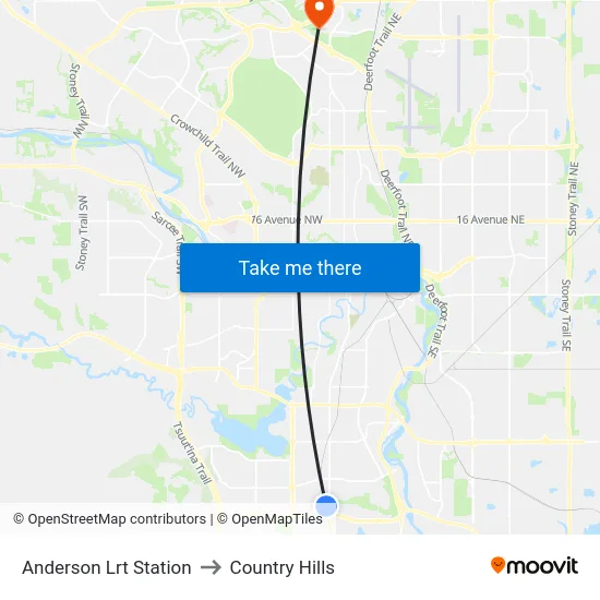 Anderson Lrt Station to Country Hills map