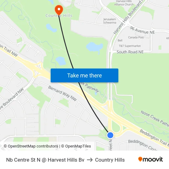 Nb Centre St N @ Harvest Hills Bv to Country Hills map