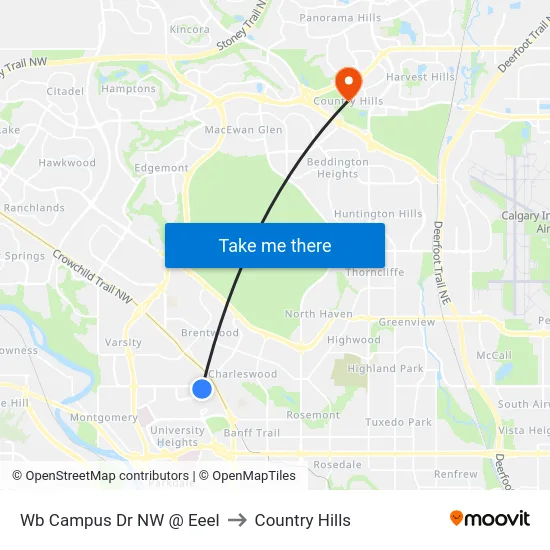 Wb Campus Dr NW @ Eeel to Country Hills map