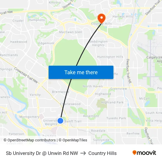 Sb University Dr @ Unwin Rd NW to Country Hills map