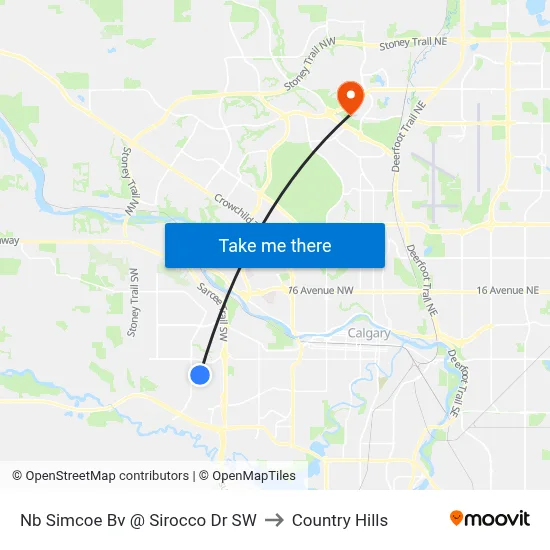 Nb Simcoe Bv @ Sirocco Dr SW to Country Hills map