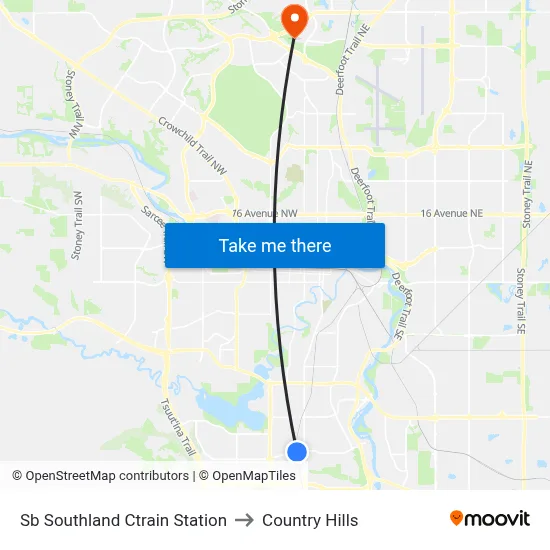 Sb Southland Ctrain Station to Country Hills map