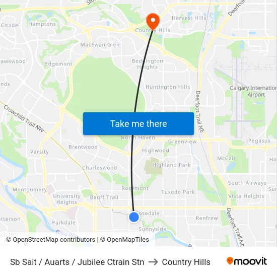 Sb Sait / Auarts / Jubilee Ctrain Stn to Country Hills map