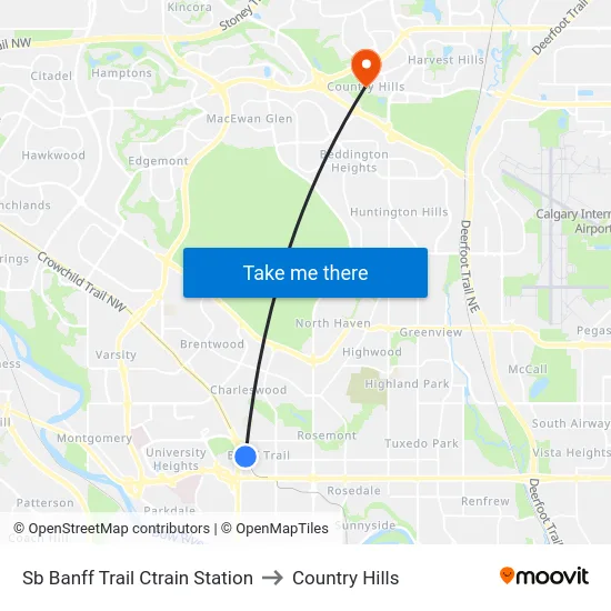 Sb Banff Trail Ctrain Station to Country Hills map