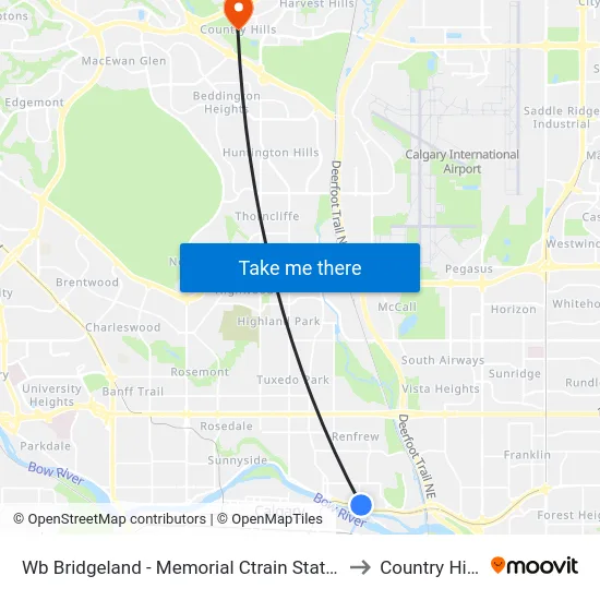 Wb Bridgeland - Memorial Ctrain Station to Country Hills map