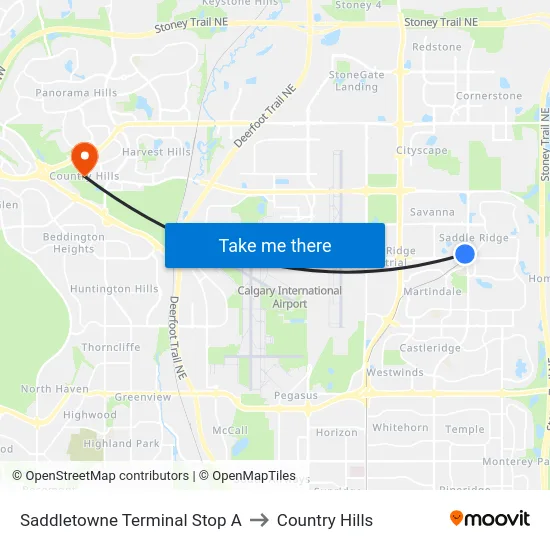 Saddletowne Terminal Stop A to Country Hills map