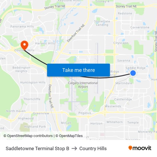 Saddletowne Terminal Stop B to Country Hills map