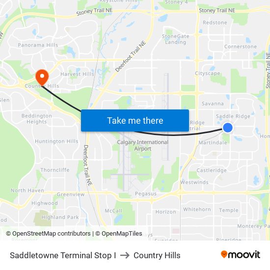 Saddletowne Terminal Stop I to Country Hills map