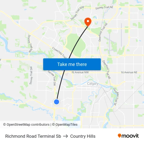Richmond Road Terminal Sb to Country Hills map