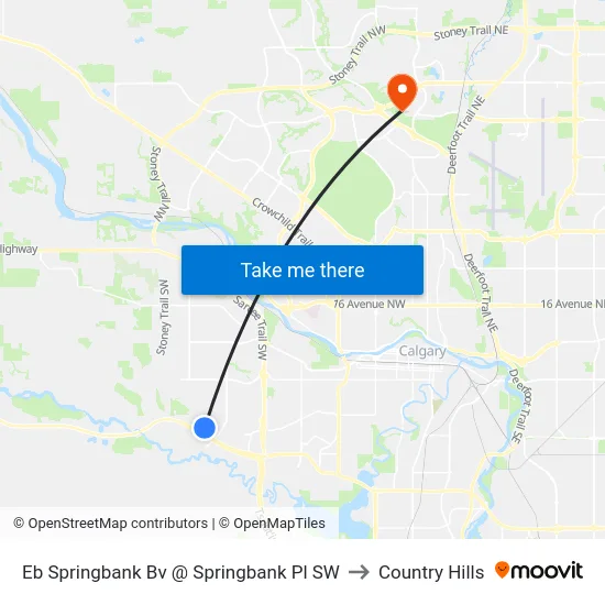 Eb Springbank Bv @ Springbank Pl SW to Country Hills map