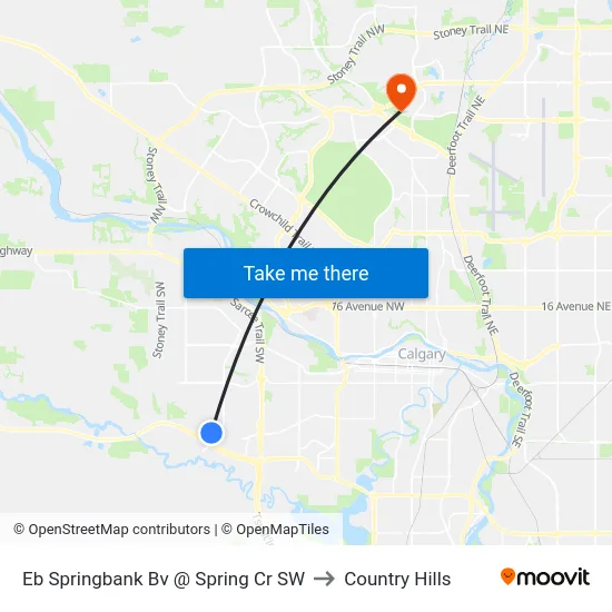 Eb Springbank Bv @ Spring Cr SW to Country Hills map