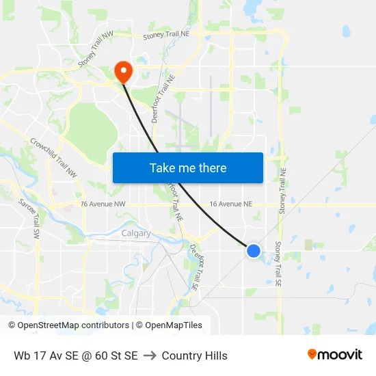 Wb 17 Av SE @ 60 St SE to Country Hills map