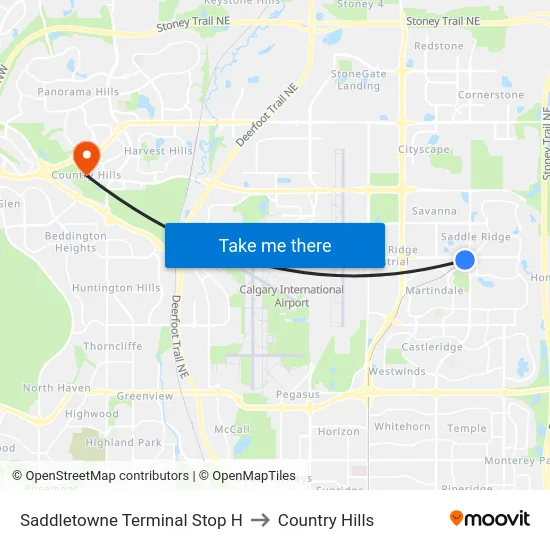 Saddletowne Terminal Stop H to Country Hills map