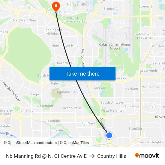 Nb Manning Rd @ N. Of Centre Av E to Country Hills map