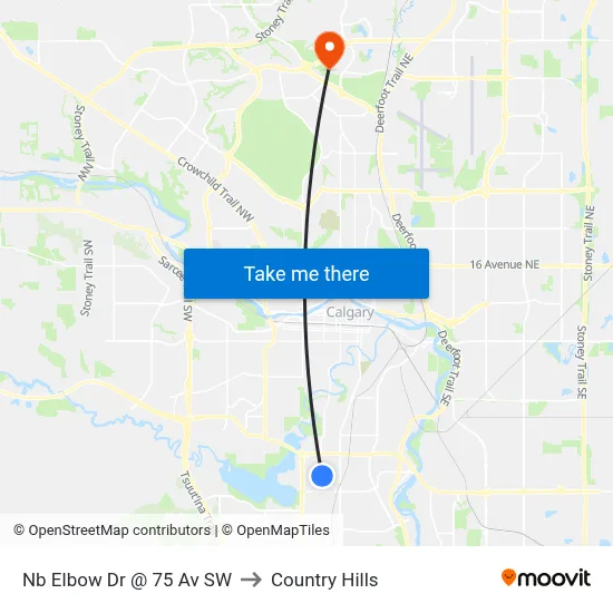 Nb Elbow Dr @ 75 Av SW to Country Hills map