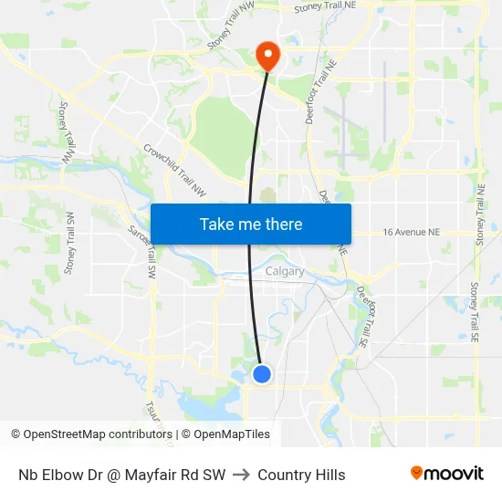 Nb Elbow Dr @ Mayfair Rd SW to Country Hills map