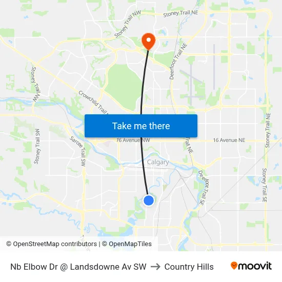 Nb Elbow Dr @ Landsdowne Av SW to Country Hills map