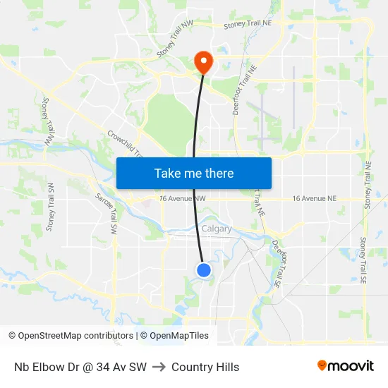 Nb Elbow Dr @ 34 Av SW to Country Hills map