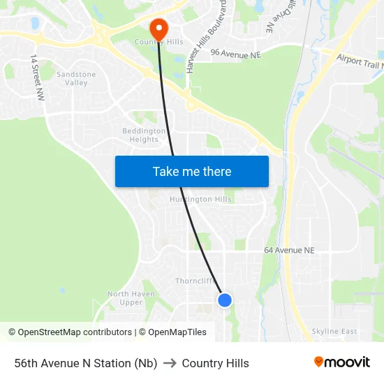 56th Avenue N Station (Nb) to Country Hills map