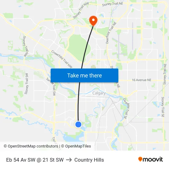 Eb 54 Av SW @ 21 St SW to Country Hills map