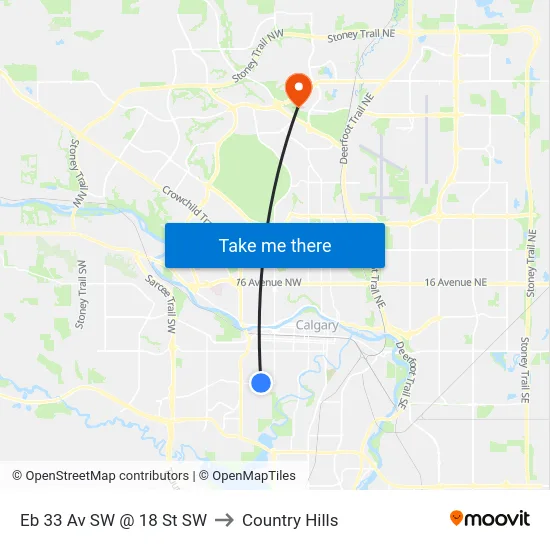 Eb 33 Av SW @ 18 St SW to Country Hills map