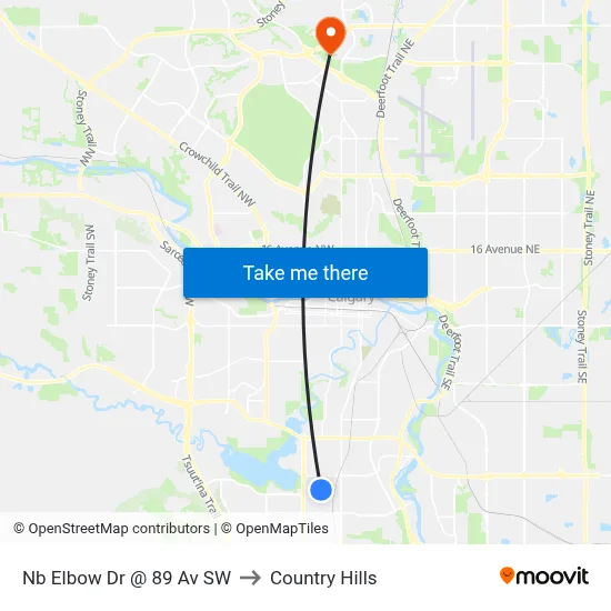 Nb Elbow Dr @ 89 Av SW to Country Hills map
