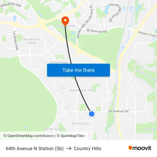 64th Avenue N Station (Sb) to Country Hills map
