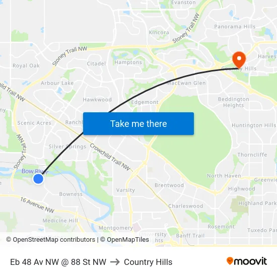 Eb 48 Av NW @ 88 St NW to Country Hills map