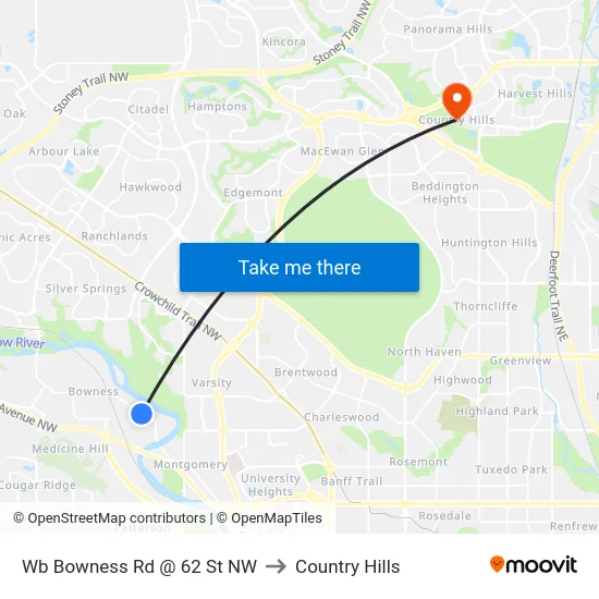 Wb Bowness Rd @ 62 St NW to Country Hills map
