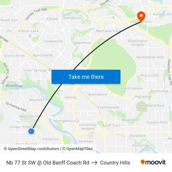 Nb 77 St SW @ Old Banff Coach Rd to Country Hills map