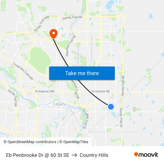 Eb Penbrooke Dr @ 60 St SE to Country Hills map