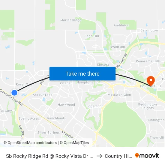 Sb Rocky Ridge Rd @ Rocky Vista Dr NW to Country Hills map